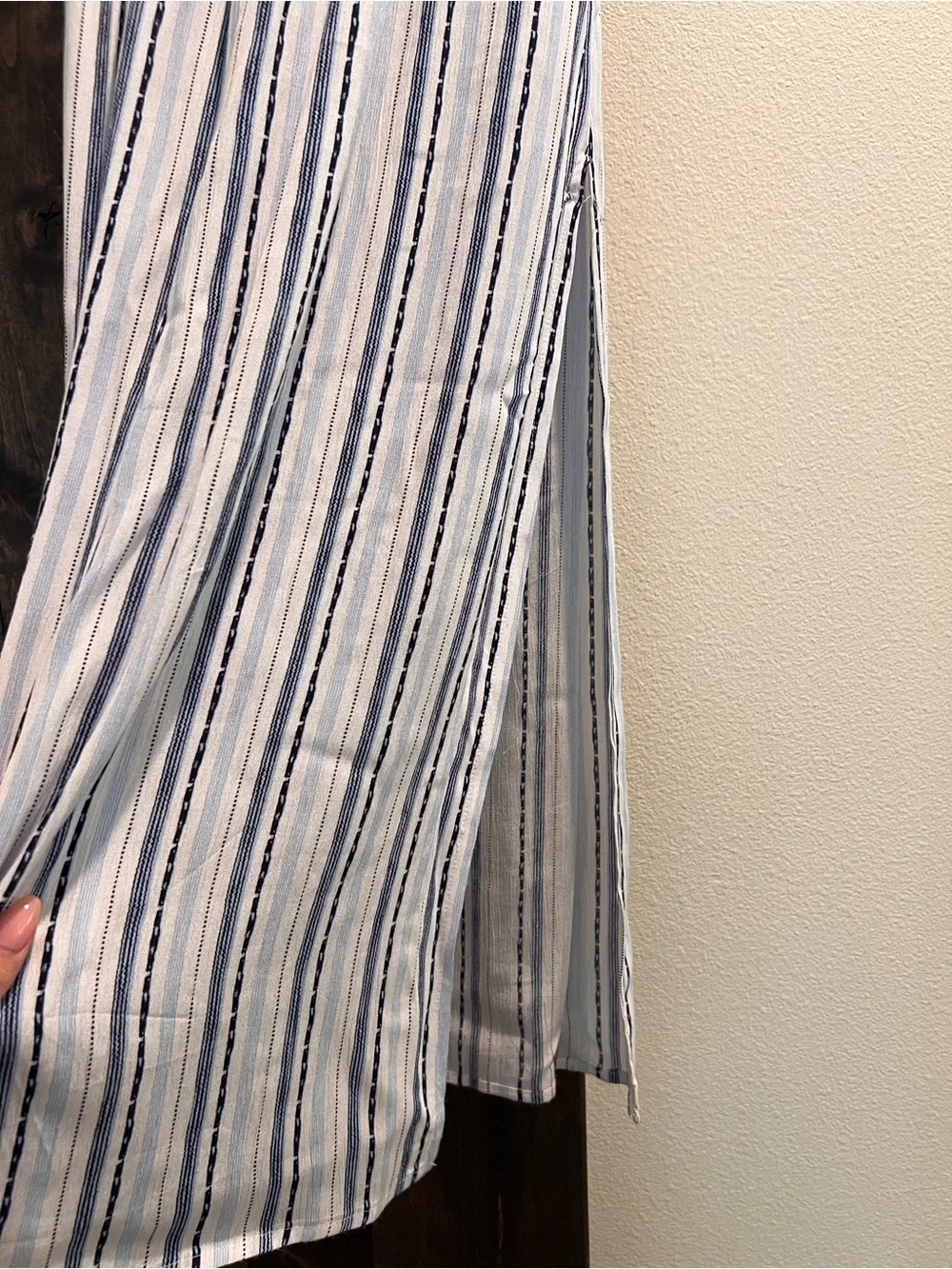 Forever 21 Blue & White Striped Off-Shoulder Maxi Dress
